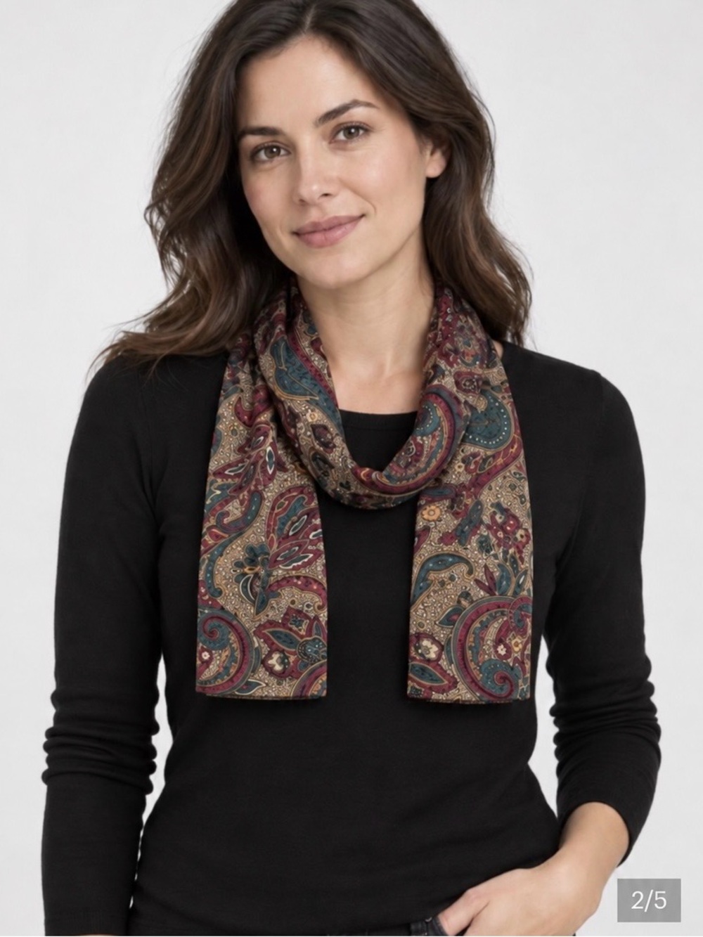 Women’s Teal Burgundy Paisley Oblong Scarf Boho Floral Lightweight 50” - Picture 2 of 5